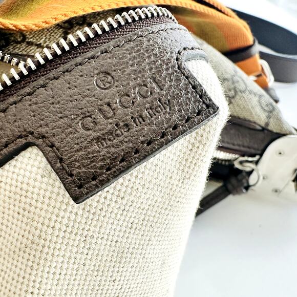 Gucci GG Supreme Monogram Textured Calfskin Web Large Shoulder Bag Beige Ebony - Picture 11 of 16